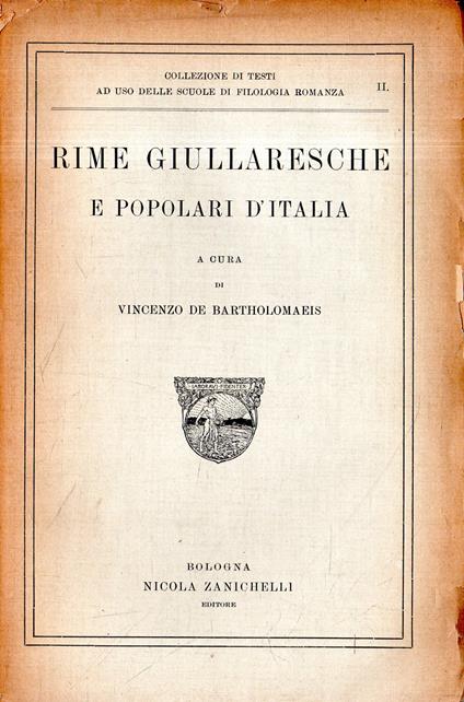 Rime giullaresche e popolari d'Italia - Vincenzo De Bartholomaeis - copertina