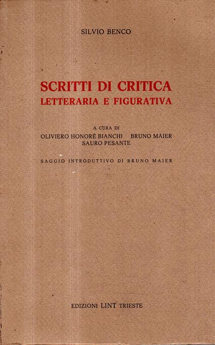 Scritti di critica letteraria e figurativa - Silvio Benco - copertina