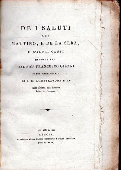 De i saluti del mattino, e de la sera, e d'altri canti - Francesco Gianni - copertina