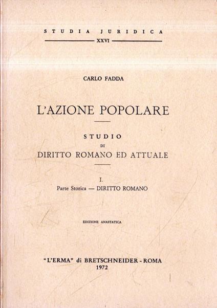 L' azione popolare : Studio di Diritto Romano ed Attuale - Carlo Fadda - copertina