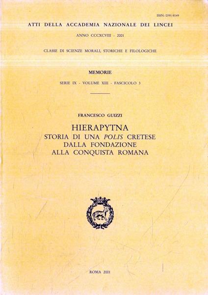 Hierapytna : storia di una polis cretese dalla fondazione alla conquista romana - Francesco Guizzi - copertina