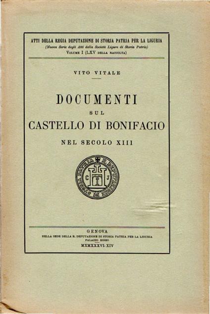 Documenti sul Castello di Bonifacio nel secolo XIII - Vito Vitale - copertina