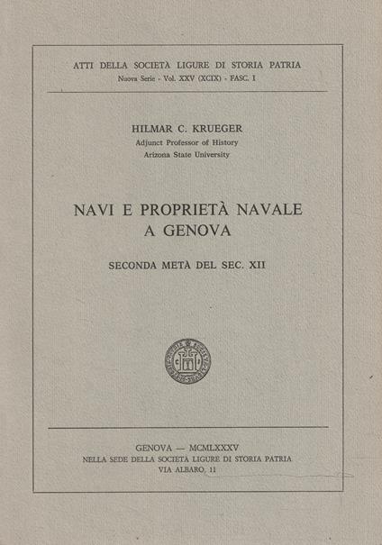 Navi e proprietà navale a Genova, seconda metà del sec. XII - copertina