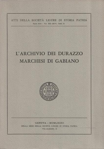 L' archivio dei Durazzo marchesi di Gabiano - copertina