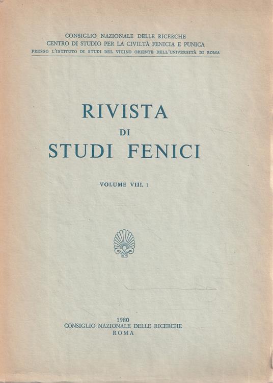 Rivista di studi fenici - Volume VIII, 1 - copertina