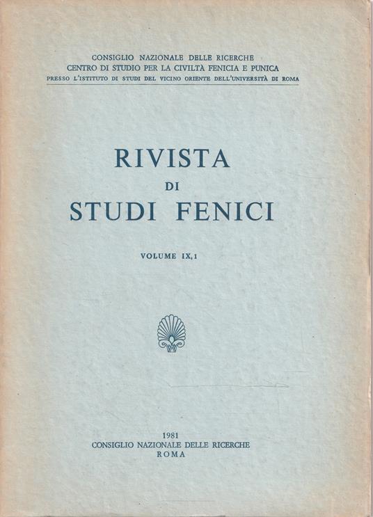 Rivista di studi fenici - Volume IX, 1 - copertina