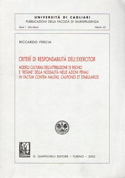 Criteri di responsabilità dell'Exercitor - copertina