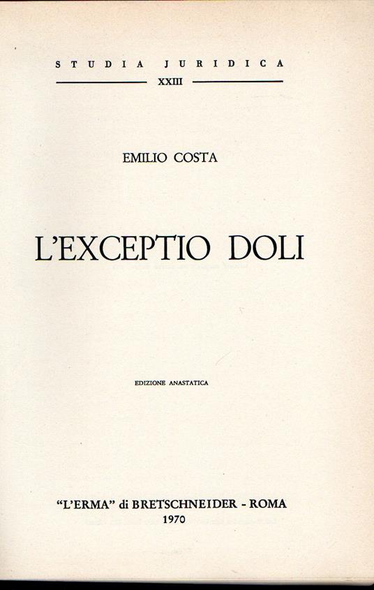 L' Exceptio Doli - Emilio Costa - copertina