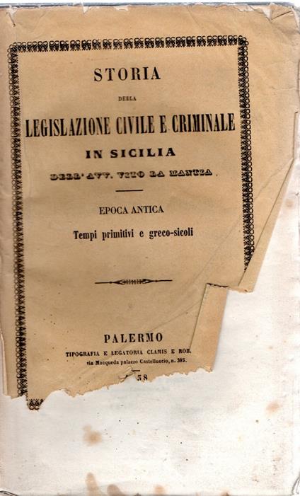 Storia della legislazione civile e criminale in Sicilia - Vito La Mantia,Vito La Mantia - copertina