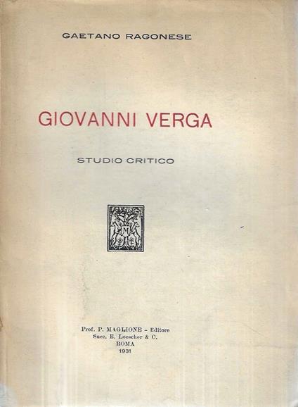 Giovanni Verga. Studio critico - copertina