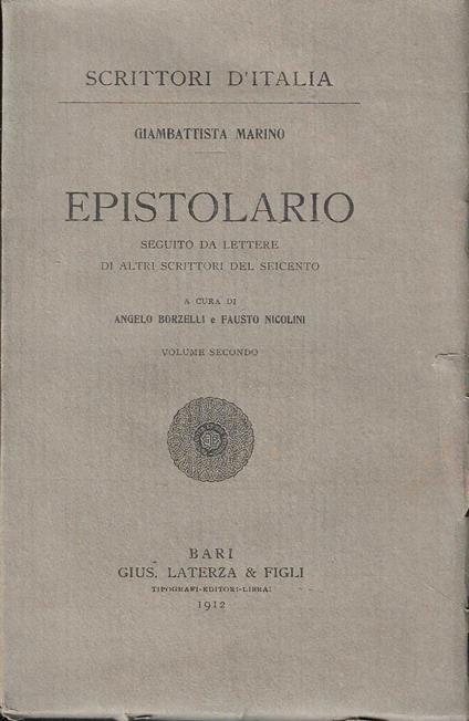 Epistolario, seguito da lettere di altri scrittori del Seicento. Vol. II - Giambattista Marino - copertina