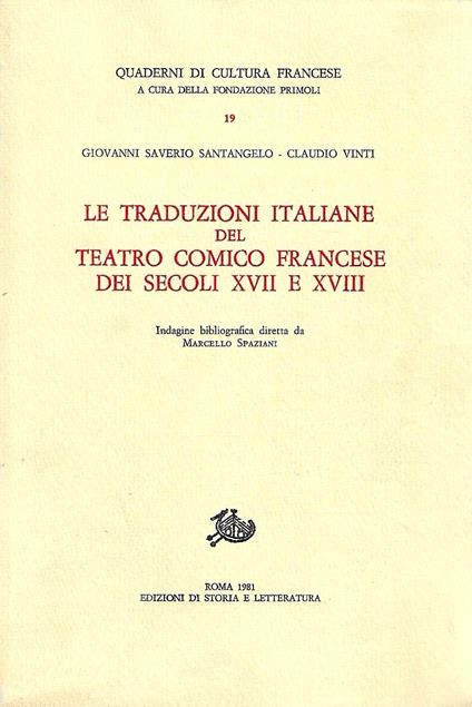 Le traduzioni italiane del teatro comico francese dei secoli XVII e XVIII - copertina