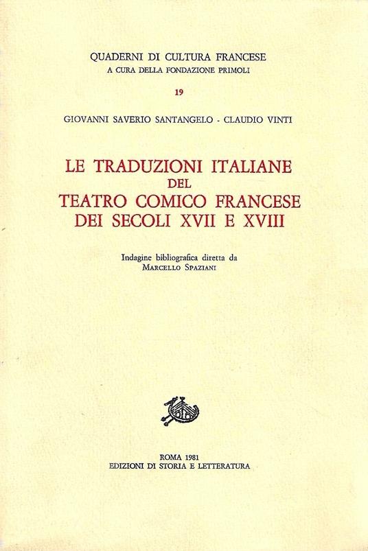 Le traduzioni italiane del teatro comico francese dei secoli XVII e XVIII - copertina