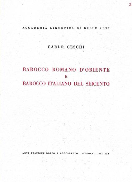 Barocco romano d'oriente e barocco italiano del Seicento - Carlo Ceschi - copertina