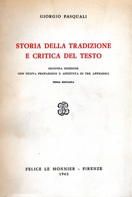 Storia della tradizione e critica del testo - Giorgio Pasquali - copertina