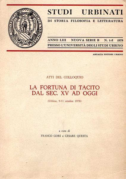 La fortuna di Tacito dal sec. XV ad oggi - copertina