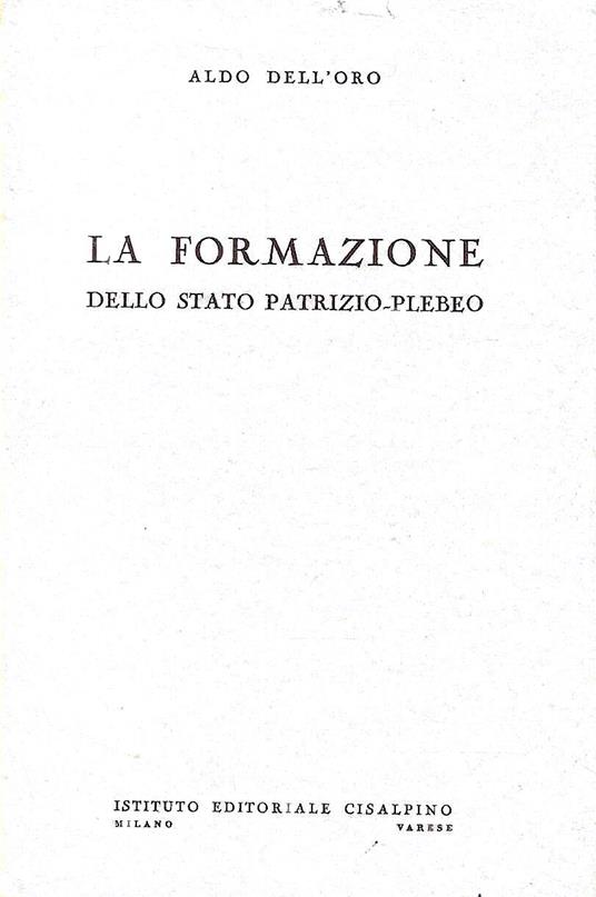 La formazione dello stato patrizio-plebeo - copertina