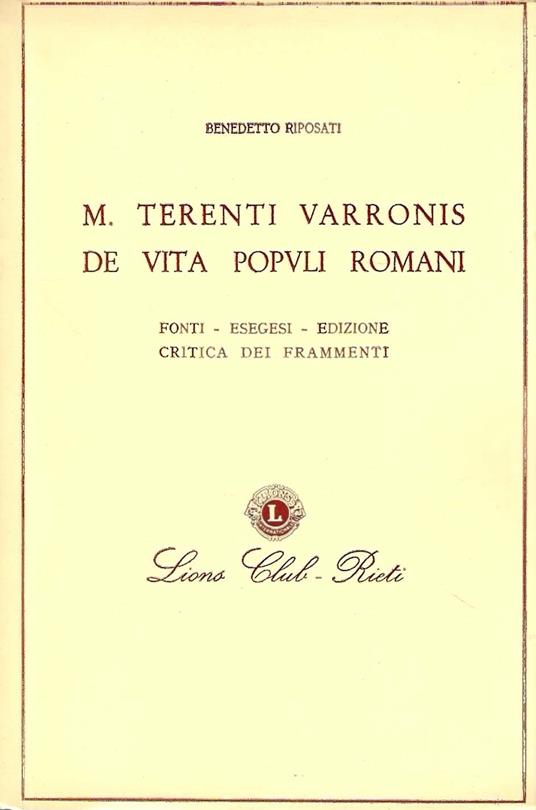 M. Terenti Varronis "De vita populi romani". Fonti, esegesi, edizione critica dei frammenti - copertina