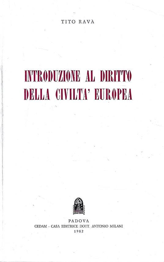 Introduzione al diritto della civiltà europea - copertina