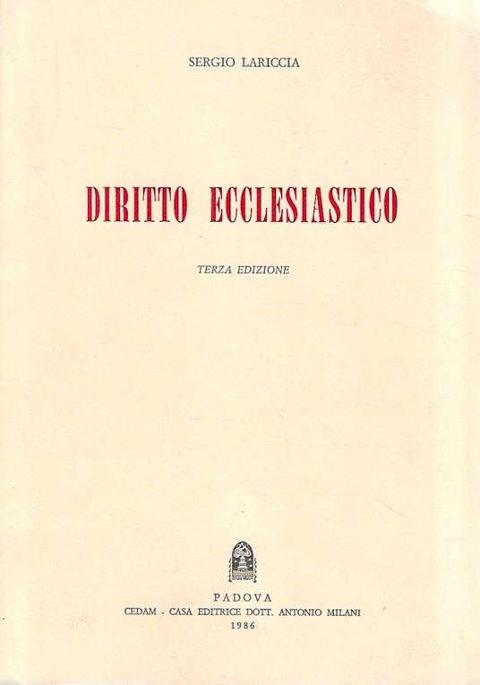 Diritto Ecclesiastico - Sergio Lariccia - copertina