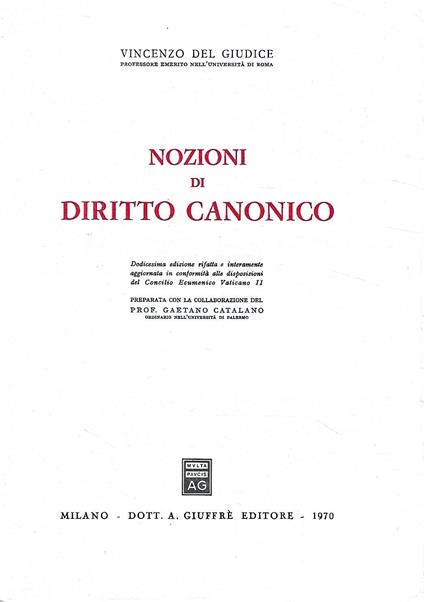 Nozioni di Diritto Canonico - Vincenzo Del Giudice - copertina