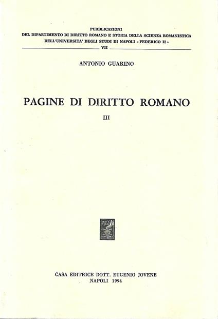 Pagine di Diritto Romano. III - Antonio Guarino - copertina