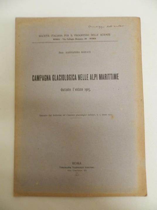 Campagna glaciologica nelle Alpi Marittime durante l'estate 1915 - Alessandro Roccati - copertina