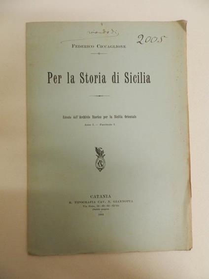 Per la storia di Sicilia - Federico Ciccaglione - copertina