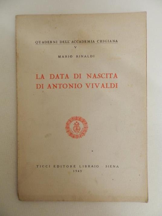 La data di nascita di Antonio Vivaldi - Mario Rinaldi - copertina