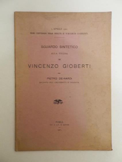 Sguardo sintetico alla figura di Vincenzo GIoberti - copertina