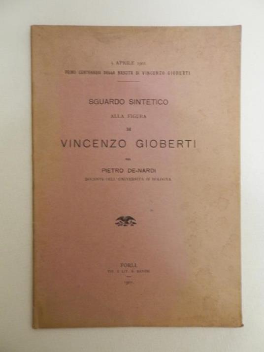 Sguardo sintetico alla figura di Vincenzo GIoberti - copertina