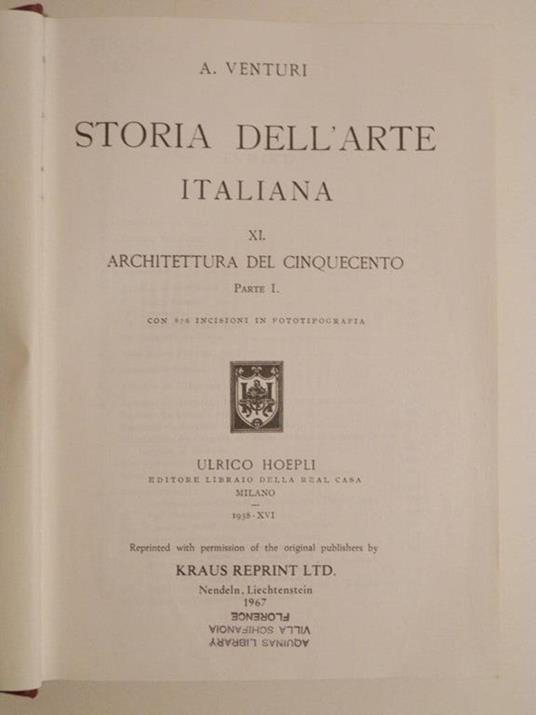 Storia dell'arte italiana. L'Architettura del Cinquecento. 11. Parte I (-3) - Adolfo Venturi - 2