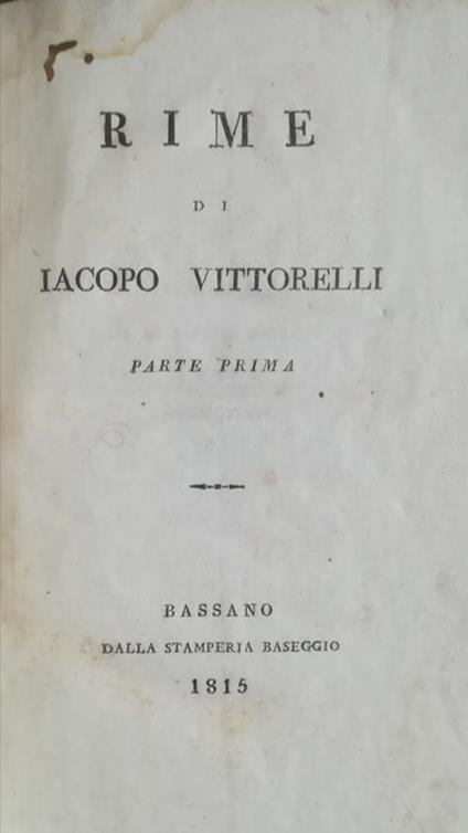 Rime - Iacopo Vittorelli - copertina