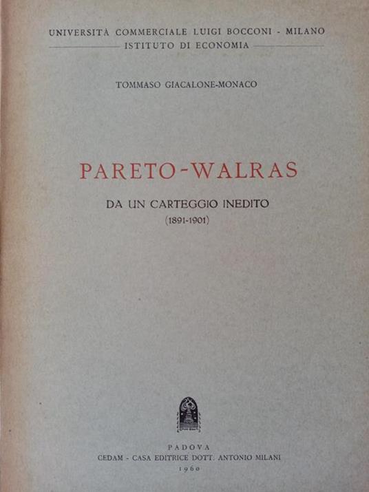 Pareto-Walras da un carteggio inedito 1891-1901 - Tommaso Giacalone Monaco - copertina