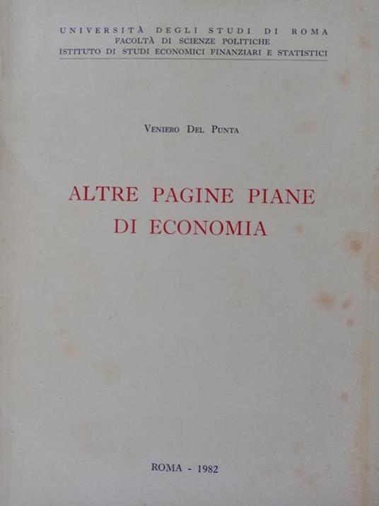 Altre pagine piane di economia - Veniero Del Punta - copertina