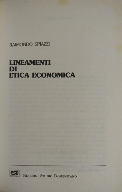 Lineamenti Di Etica Economica - Raimondo Spiazzi - copertina