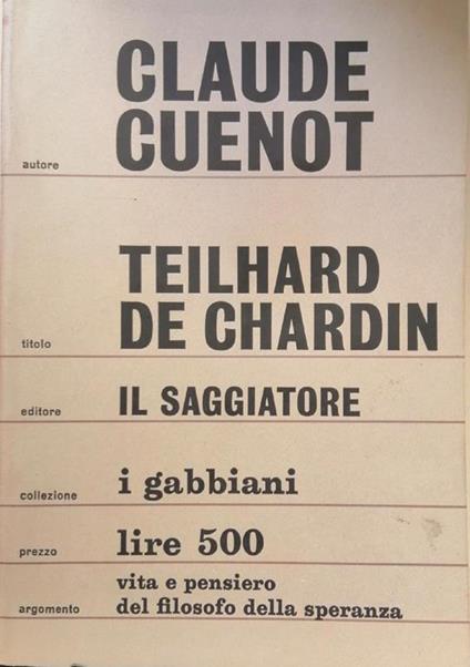 Teilhard De Chardin - Claude Cuenot - copertina