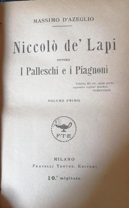 Niccolo de Lapi ovvero i palleschi e i piagnoni - Massimo D'Azeglio - copertina