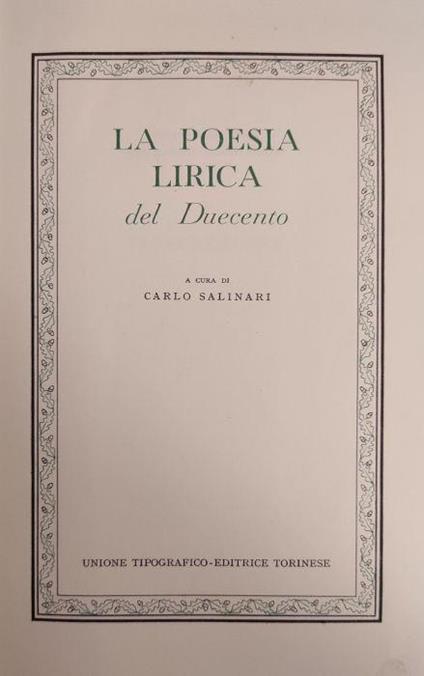 La Poesia Lirica Del Duecento - Carlo Salinari - copertina