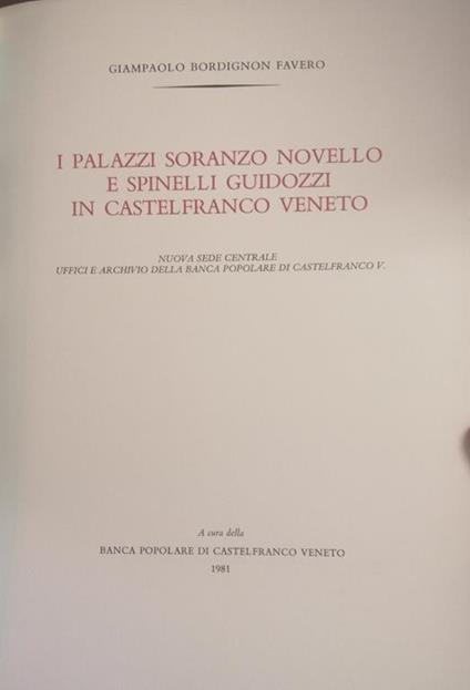 I Palazzi Soranzo Novello E Spinelli Guidozzi In Castelfranco Veneto Di: Bordignon Favero Gianpaolo - copertina