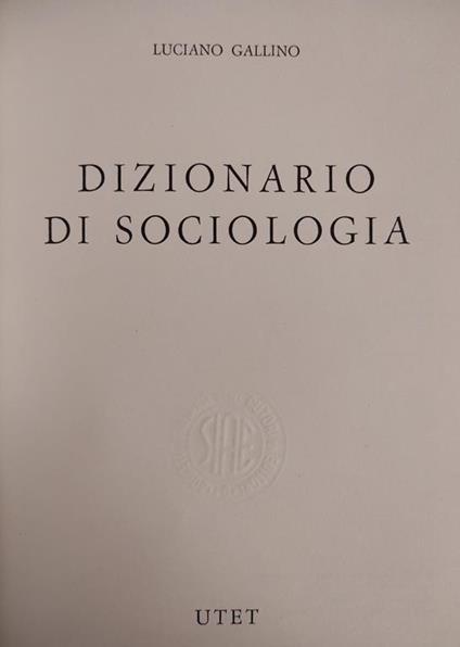 Dizionario Di Sociologia - Luciano Gallino - copertina