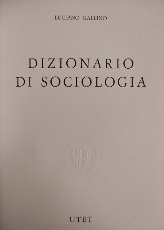 Dizionario Di Sociologia - Luciano Gallino - copertina