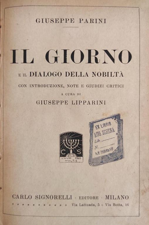 Il Giorno E Il Dialogo Della Nobilta' - Giuseppe Parini - copertina