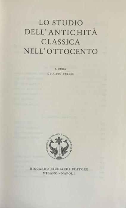 Lo Studio Dell'Antichità Classica Nell'Ottocento - Piero Treves - copertina
