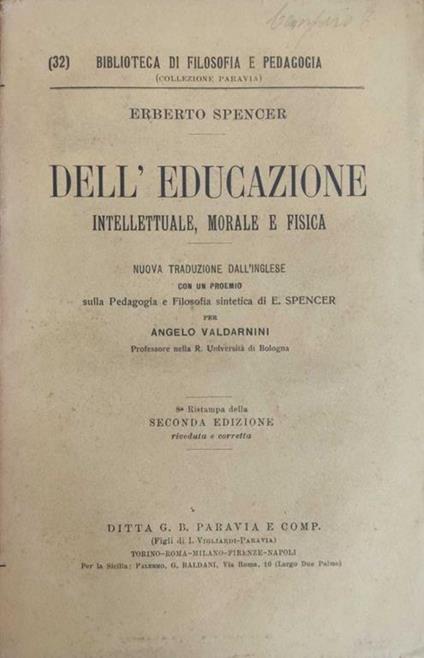 Dell'Educazione Intellettuale, Morale E Fisica - Spencer Erberto - copertina