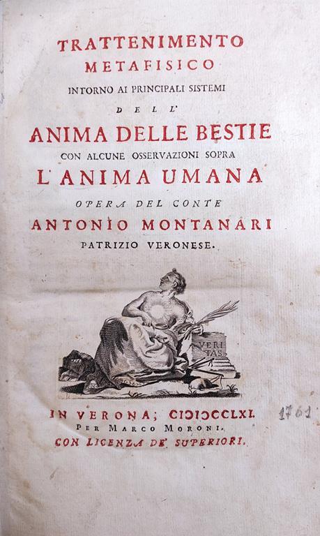 Trattenimemento Metafisico Intorno Ai Principali Sistemi Dell' Anima Delle Bestie Con Alcune Osservazioni Sopra L'Anima Umana - Antonio Montanari - copertina