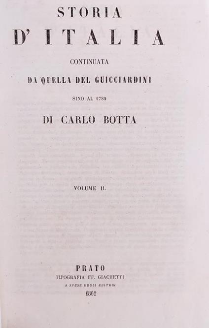 Storia D'Italia Continuata Da Quella Del Guicciardini - Carlo Botta - copertina