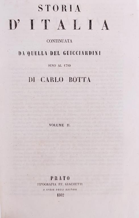 Storia D'Italia Continuata Da Quella Del Guicciardini - Carlo Botta - copertina