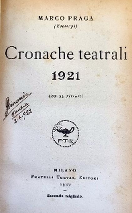 Cronache Teatrali 1921 - Marco Praga - copertina