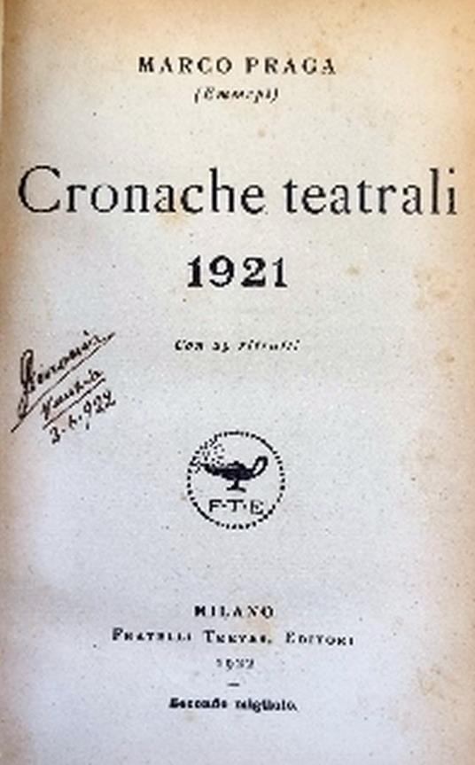 Cronache Teatrali 1921 - Marco Praga - copertina